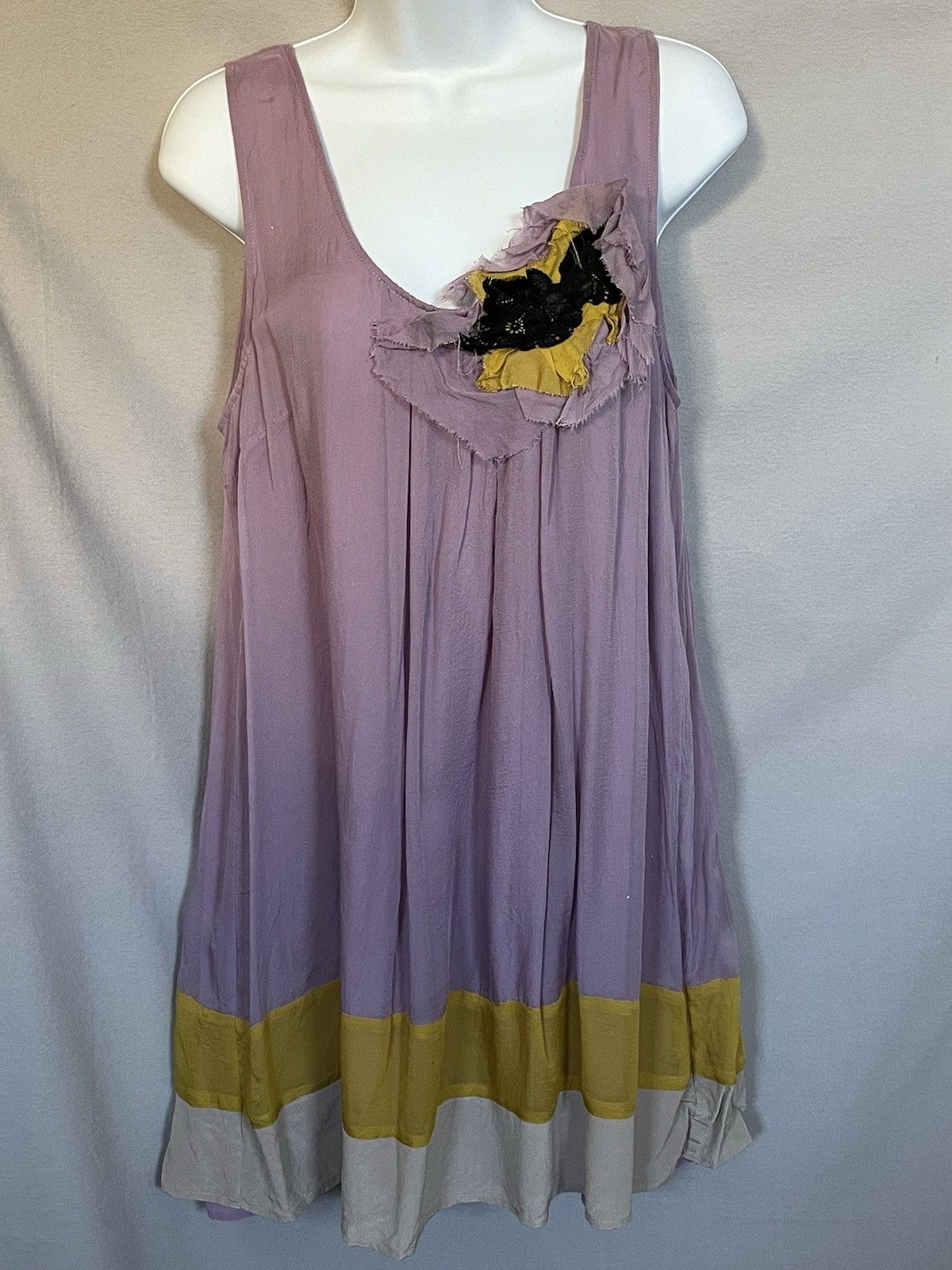 Petticoat Alley Silk Mini Dress Lavender Floral Fairy Garden Spring Lagenlook