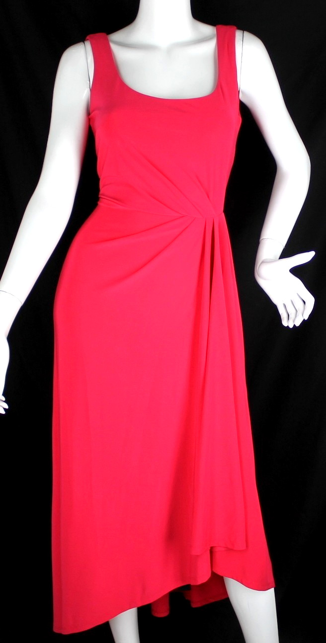 {LAUREN RALPH LAUREN} Dress Pink Sz. 6 Midi Pleated Jersey Stretch Summer