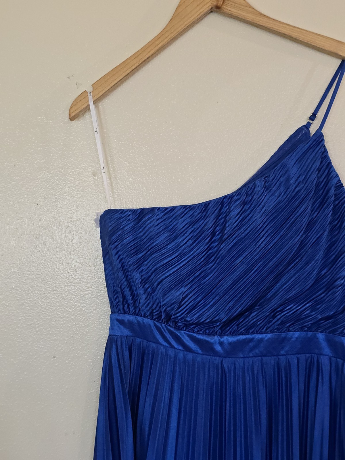 Lulus Alluring Marvel Royal Blue Satin Pleated One Shoulder Midi Dress Women’s L