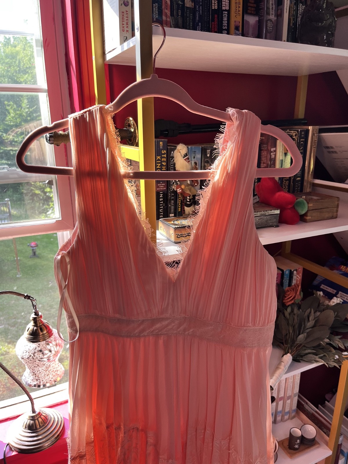 NWT Spool No.72 Blush Pink Pleated Lace Maxi Dress Size US 8 Romantic Boho