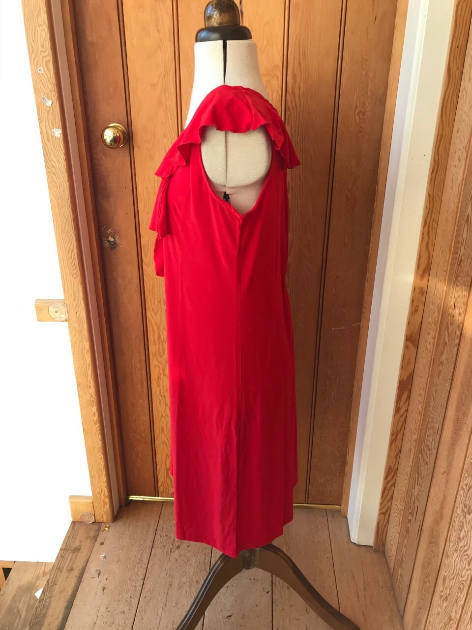 nina leonard drapey bright red ruffle dress L M 3XL new unworn stretch polyester