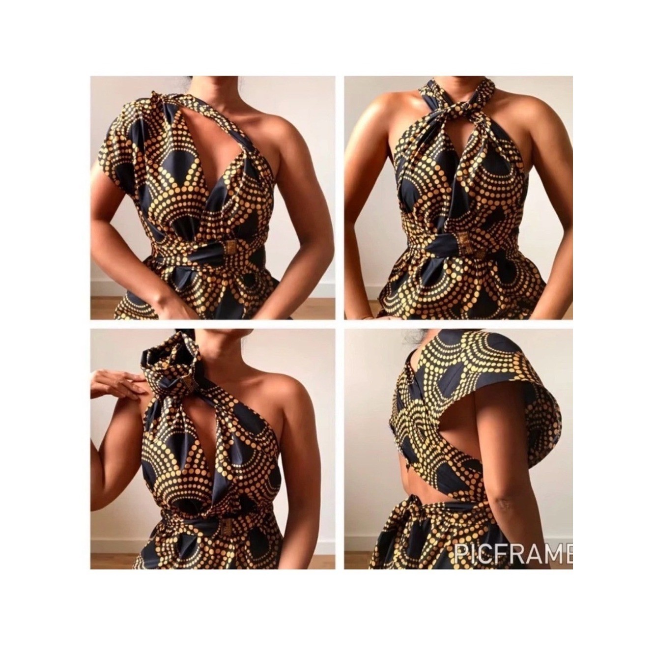 Afrodesiac wold Wide Tropical Halter Maxi Dress Multiple Wear Elastic Band Waist