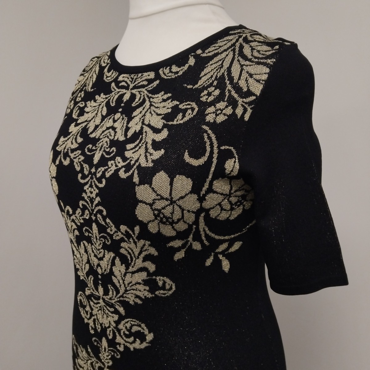 M&Co Floral Brocade Style Knitted Black & Gold Dress UK 16 BNWT Autumn Winter