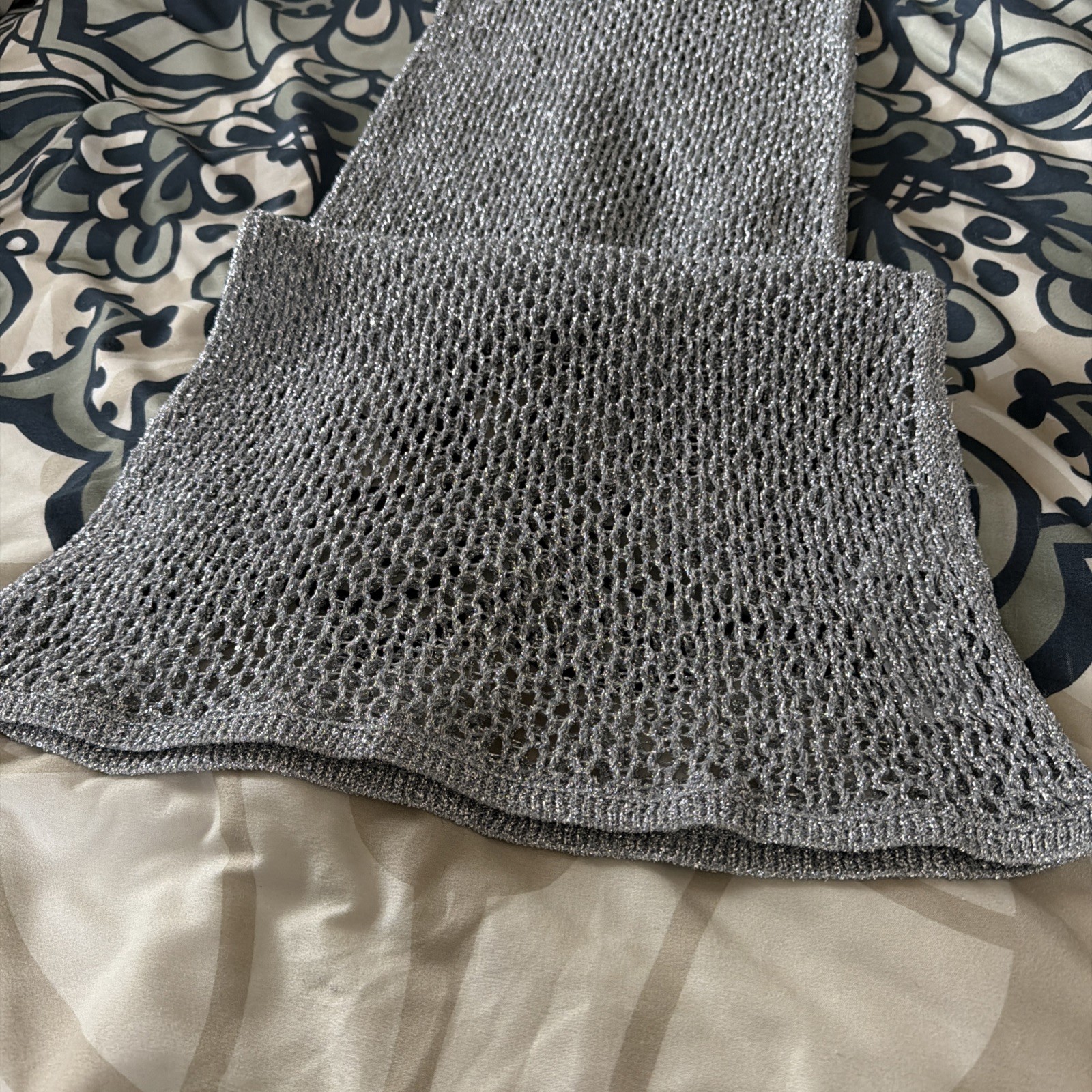 Simon Miller x Mango Silver metallic stretch mesh | fishnet maxi | cover-up sz 6