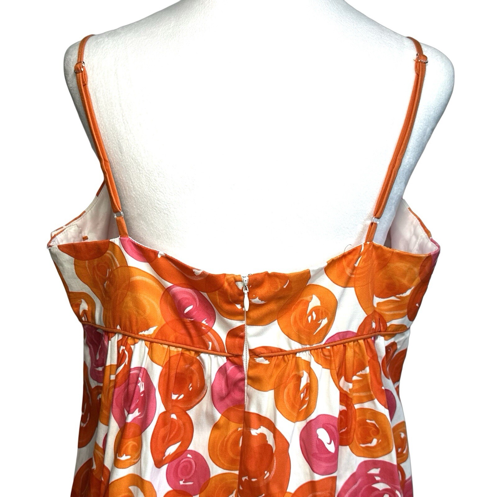 Signature London Style Spaghetti Strap Orange Pink Bubbles Dress Sundress Sz 14