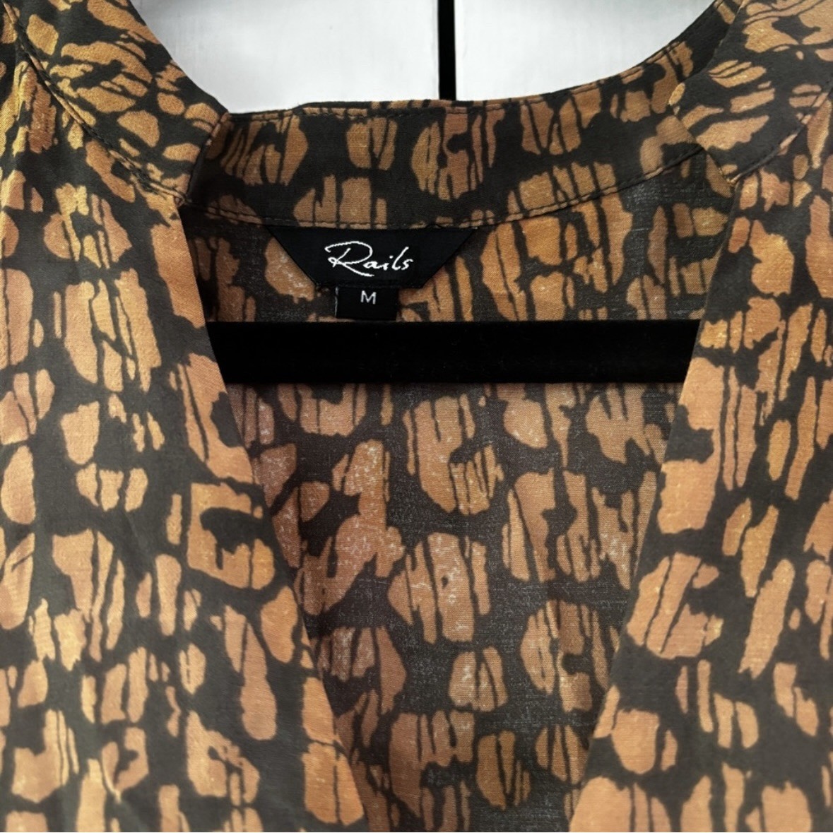 Rails Maple Dress Batik Cheetah Leopard Size Medium Long Sleeve Cinch Midi Dress