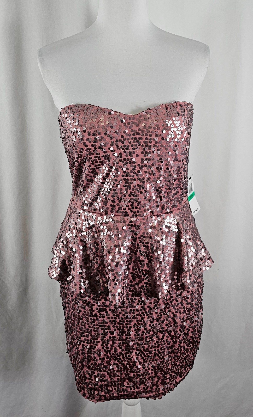 New As U Wish Womens Dress Strapless Pink Silver Sequins Polyester Spandex Large