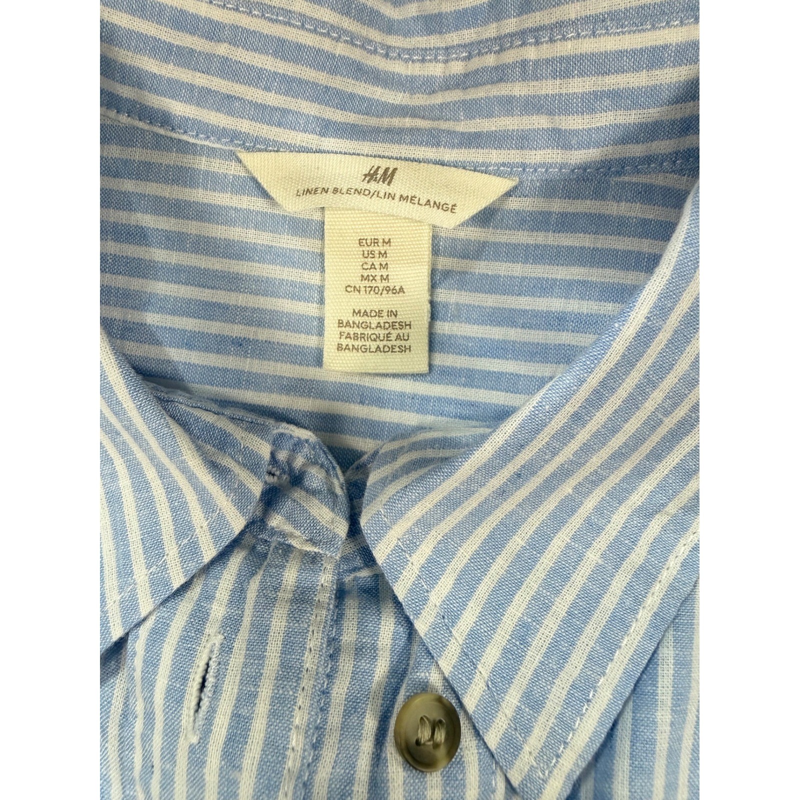 H&M Light Blue White Striped Button Down Midi Shirt Dress with Tie Waist Belt