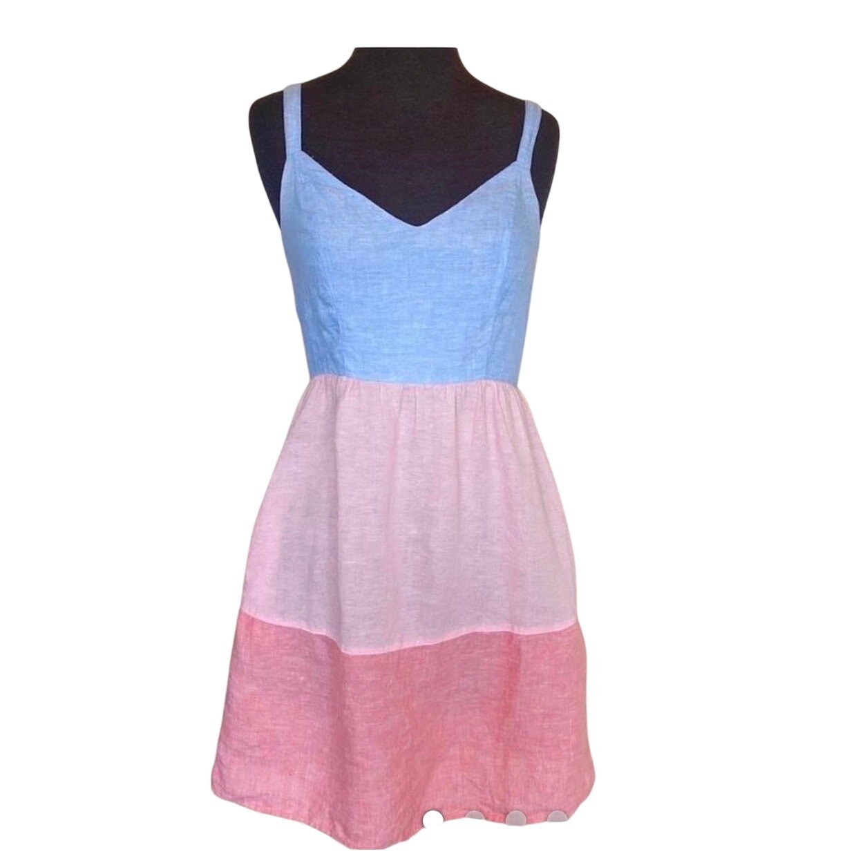 Cynthia Rowley Tiered Linen Dress Blue/Pink Size: XS
