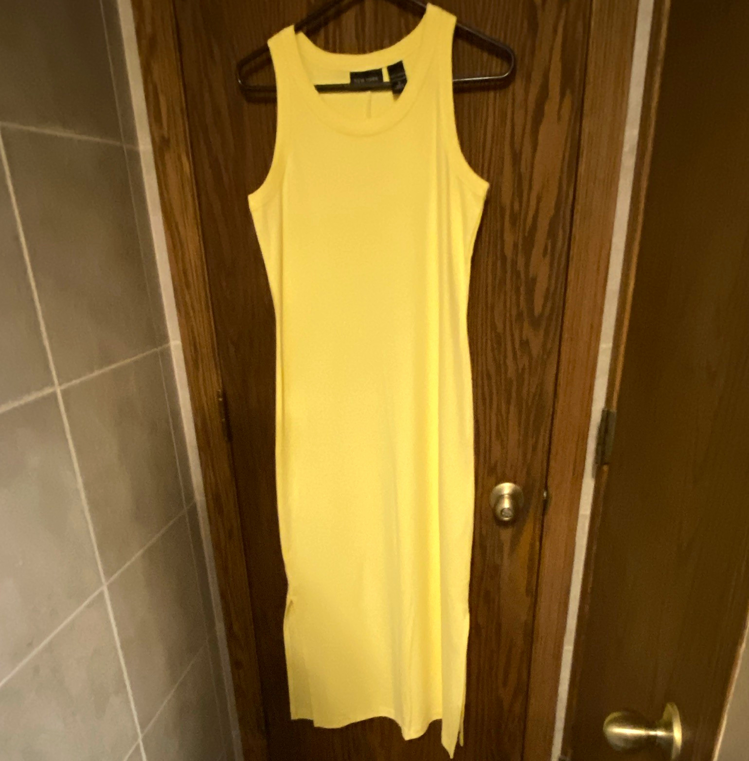 New York & Company Yellow Maxi Tank Dress Scoop Neck Sleeveless Cotton Knit S