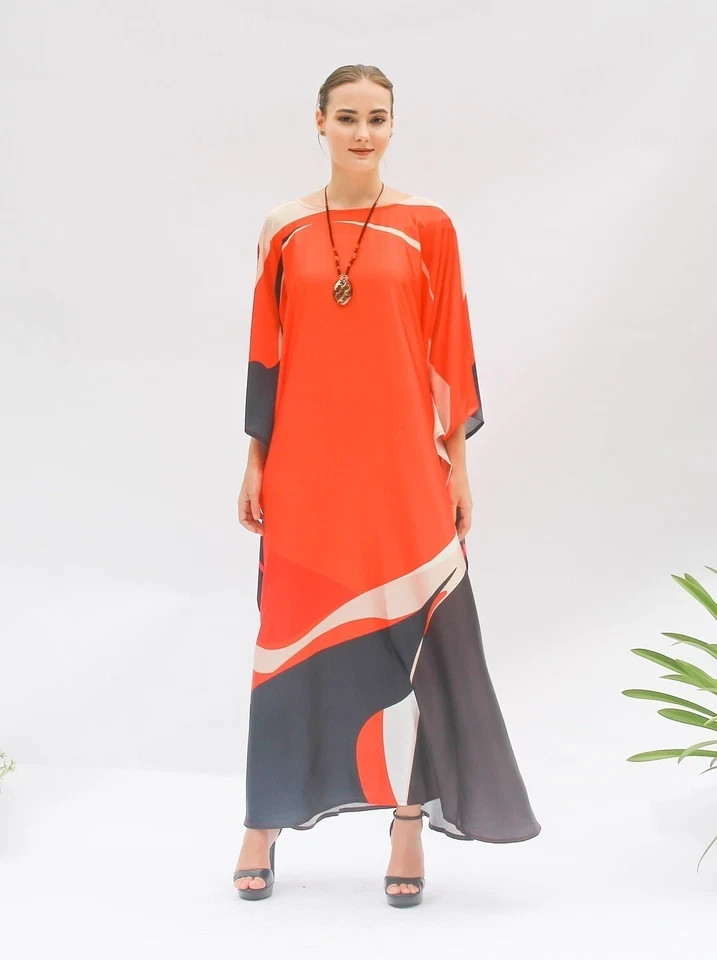 Most Beautiful Black & Red Caftan, Long Kaftan, Soft Satin Silk Kaftan J5823