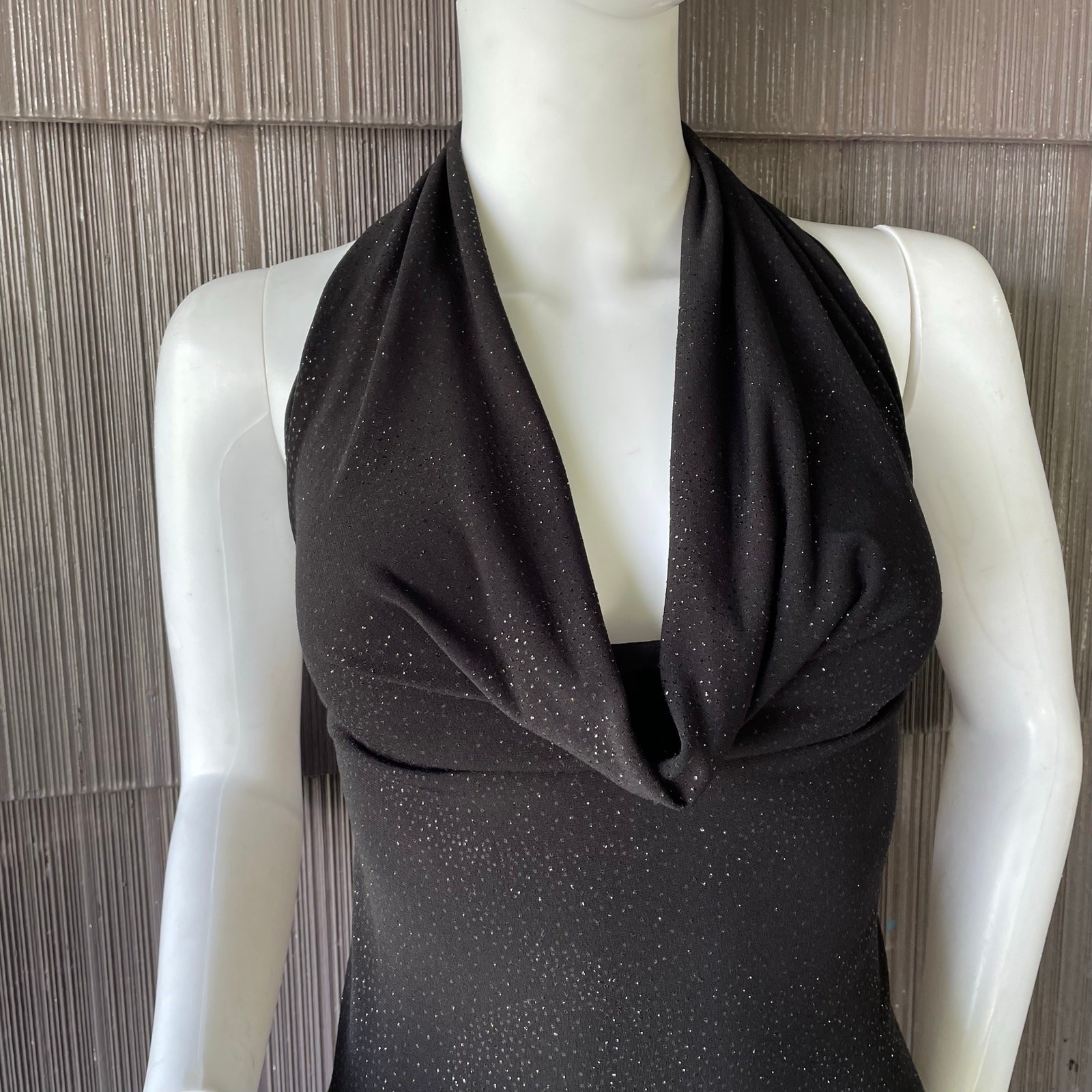 VTG USA Y2K Forever 21 Sparkles Glitter Cowl Neck Party Glam Goth Black Dress