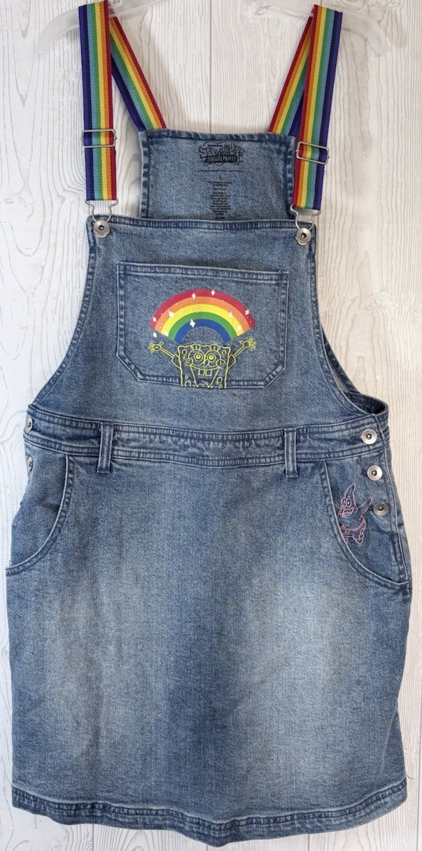 Spongebob Squarepants Skirtall Denim Dress Pride Rainbow Women’s Juniors Sz L