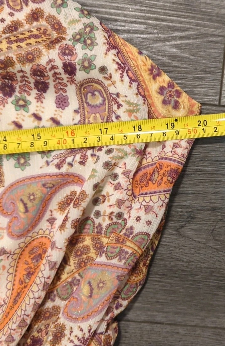 NWT Sweet Lemon M Paisley Halter Mini Dress Ruched Waist Lined Boho Gold Shimmer