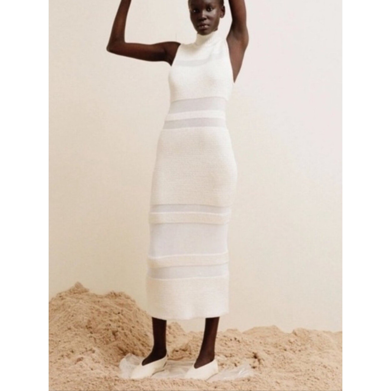 Acler Nadia Striped Midi Sweater Dress Knit Ivory Sz US 6