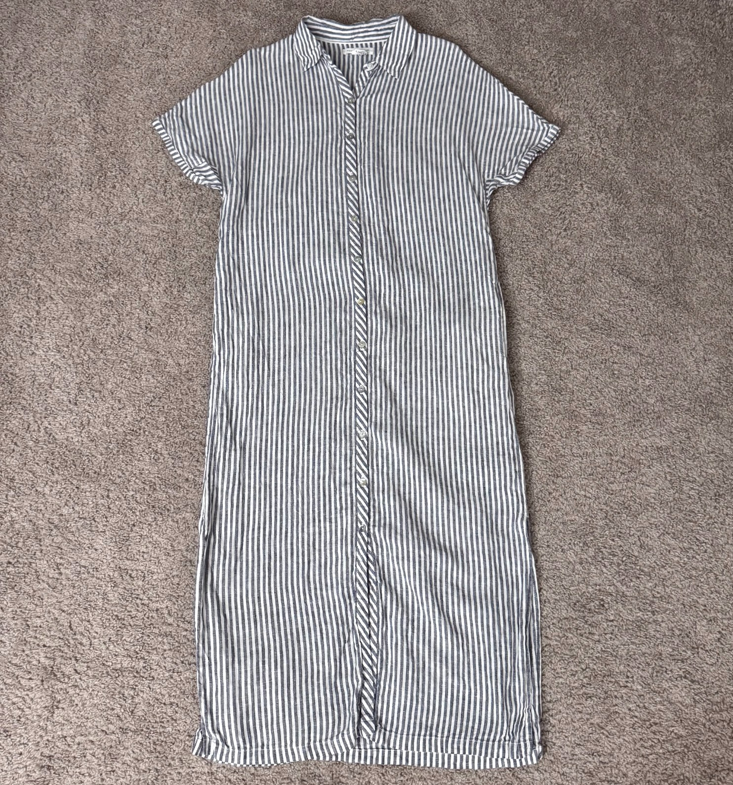 Lucky Brand Women’s Size Small 100% Linen Vertical Stripe Side Slits Midi Dress