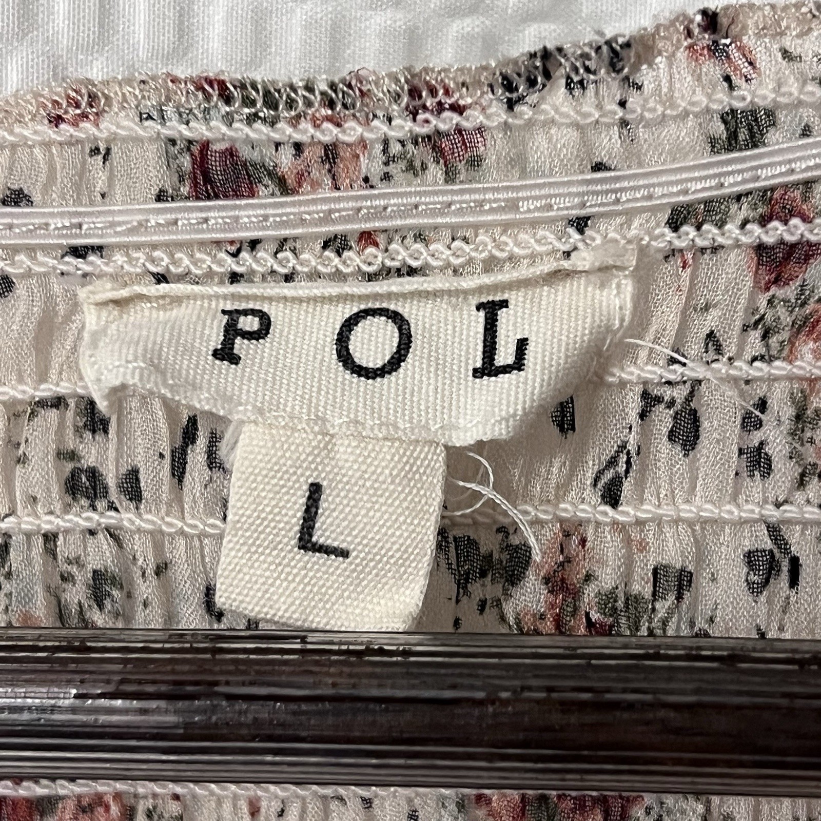 POL Dress Bohemian Smocked Button Ivory Floral Peasant Feminine L Lace Cottage