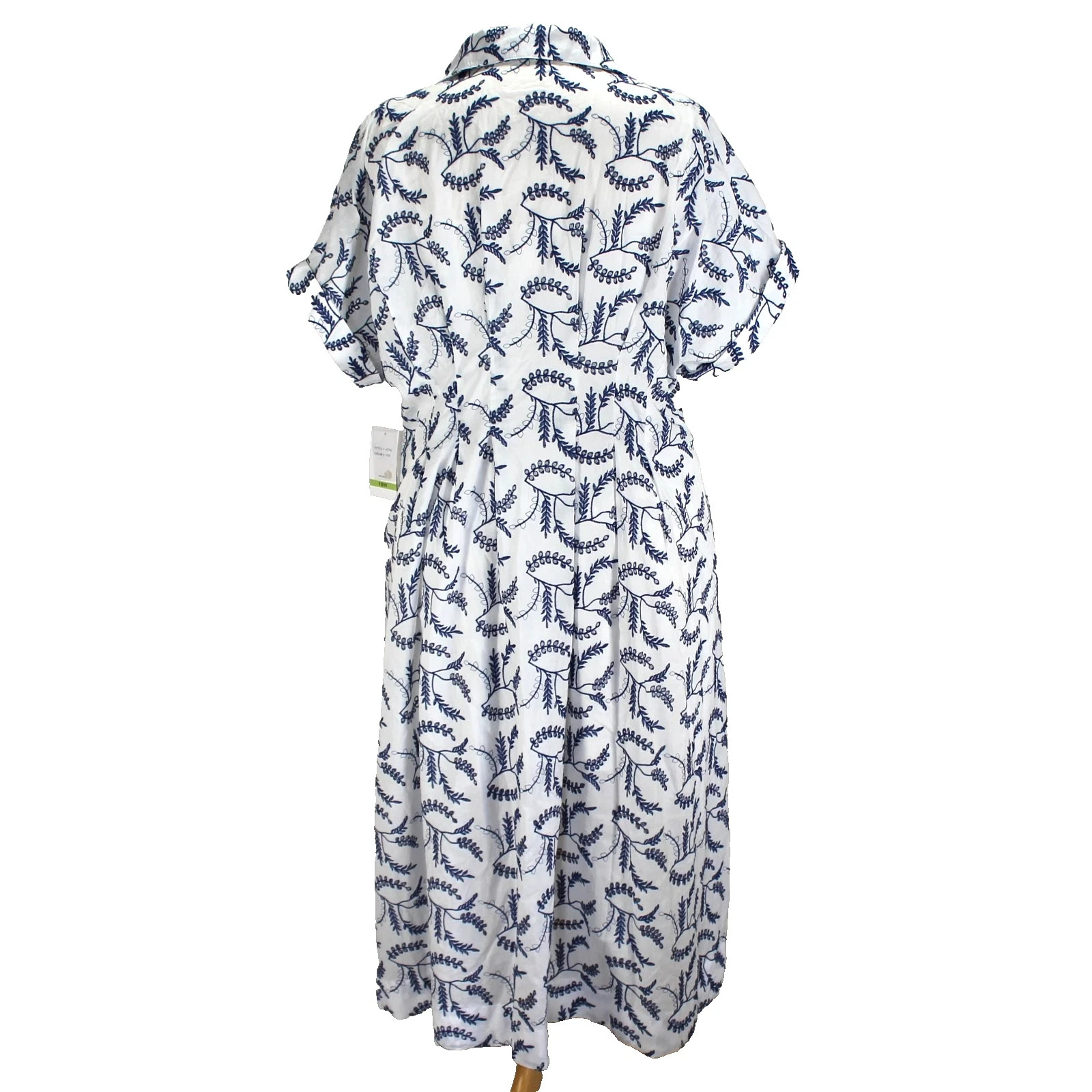 Taylor Plus Size Floral-Embroidered Button-Front Dress white/blue Size 18W