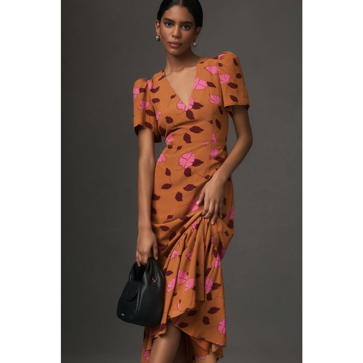 Rhode Anton Midi Dress Size 14 Pink and maroon floral