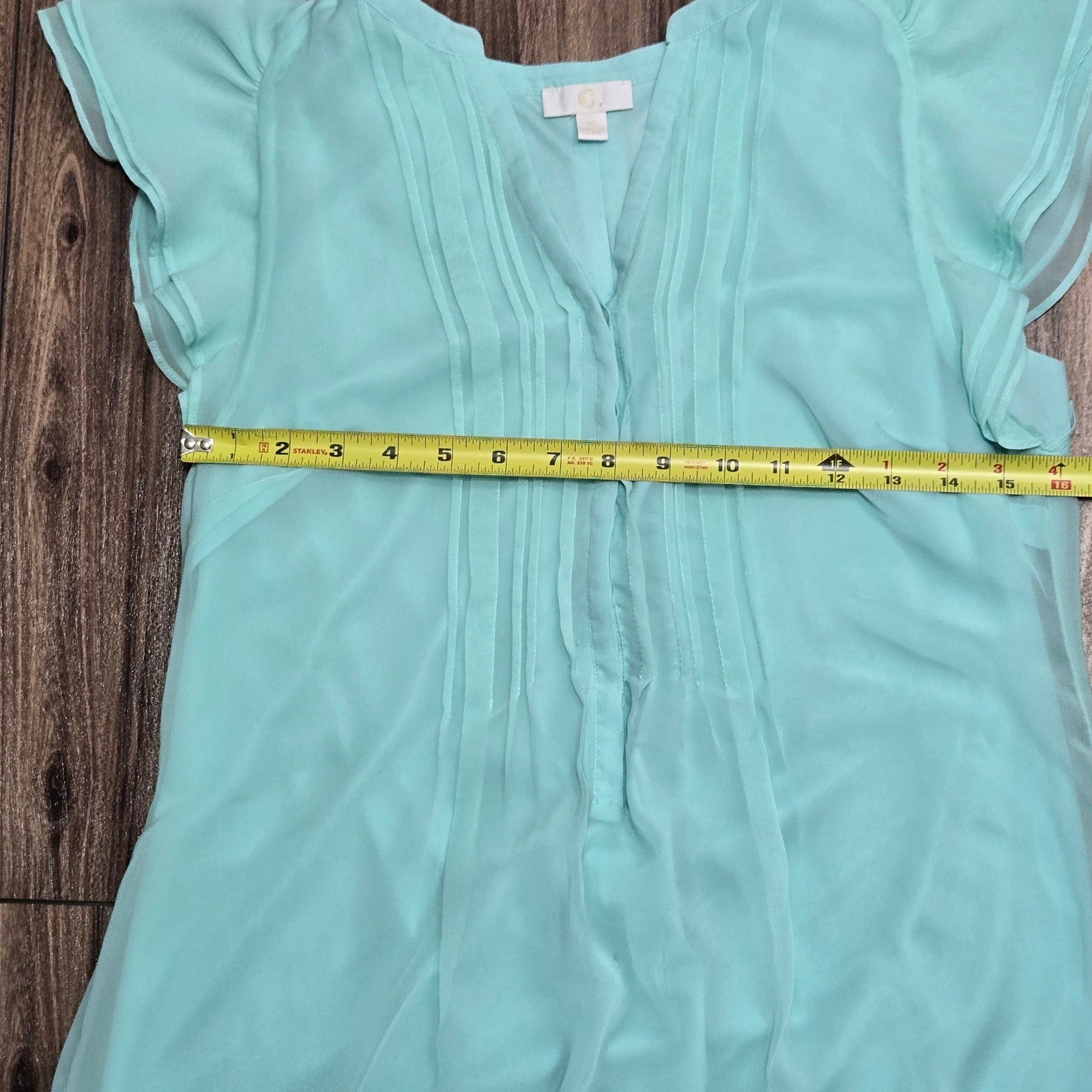Charming Charlie Mint Aqua Pintuck Flutter Sleeve Chiffon Mini Dress Tunic S