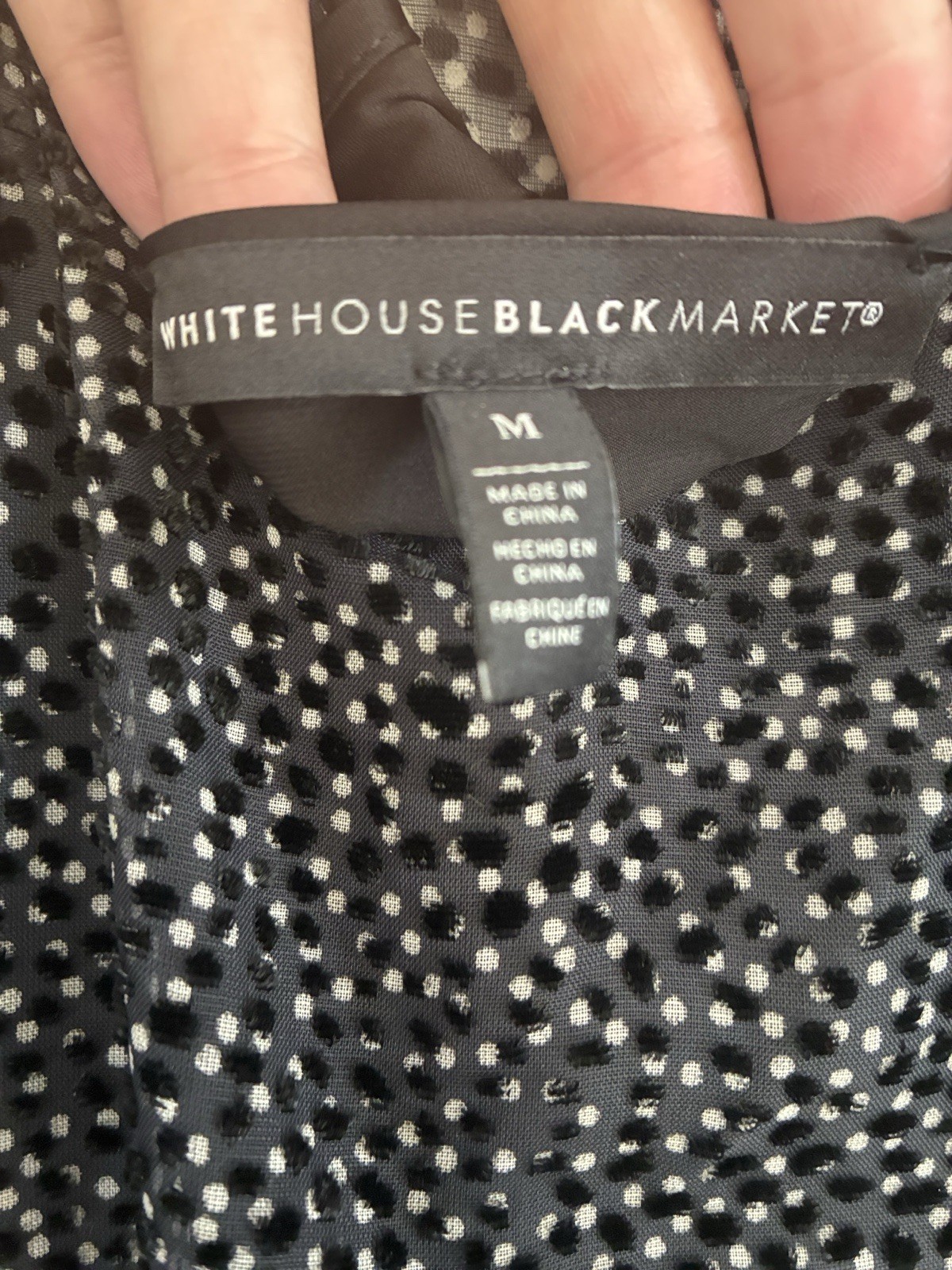 White House Black Market Soft Blouson Flocked Dot Black Mini Dress