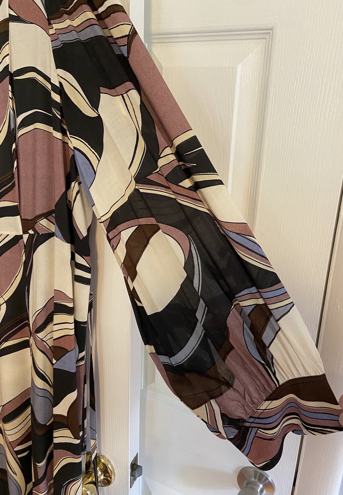 EUC 22W (6XL) Rixo Madison Maxi Shirtdress in Mauve/Blue/Brown Swirl Pattern