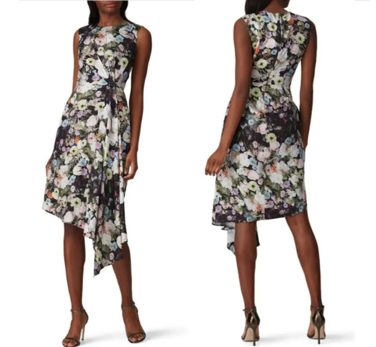 ADAM LIPPES Collective Black Floral Side Drape Dress Sz 6 RTR Florist Collab