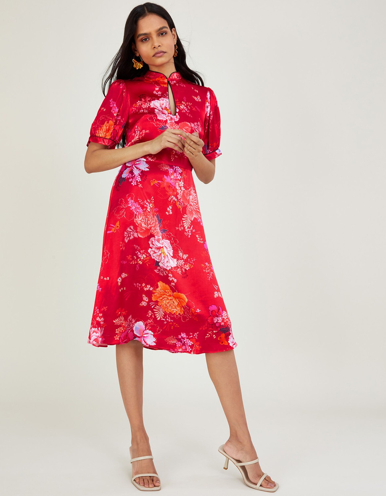 MONSOON Alijaz Print Satin Short Dress Red Malibu Hothouse BNWT New UK 10