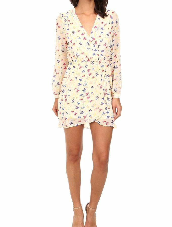 $75 Brigitte Bailey Women’s Yellow Floral Demri V-Neck Wrap Front Dress Size L