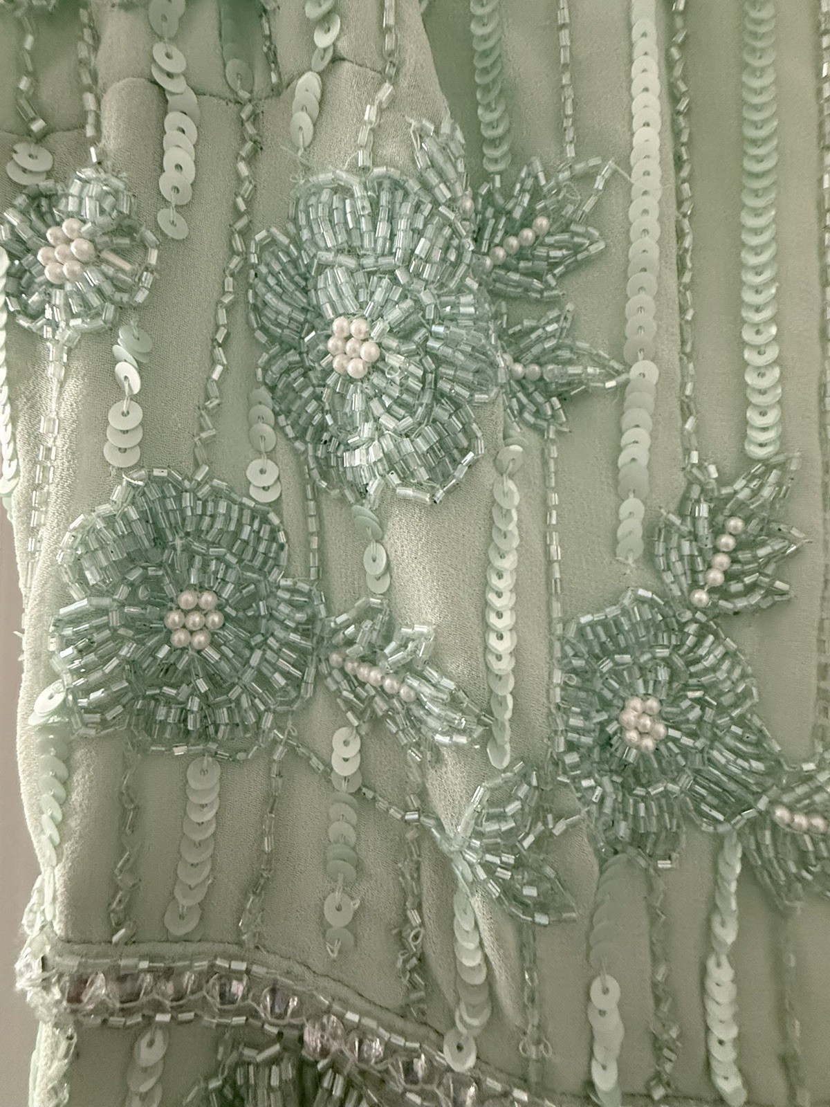 Mac Duggal Mint Green Sage Sequined Evening Wedding Dress Size 6