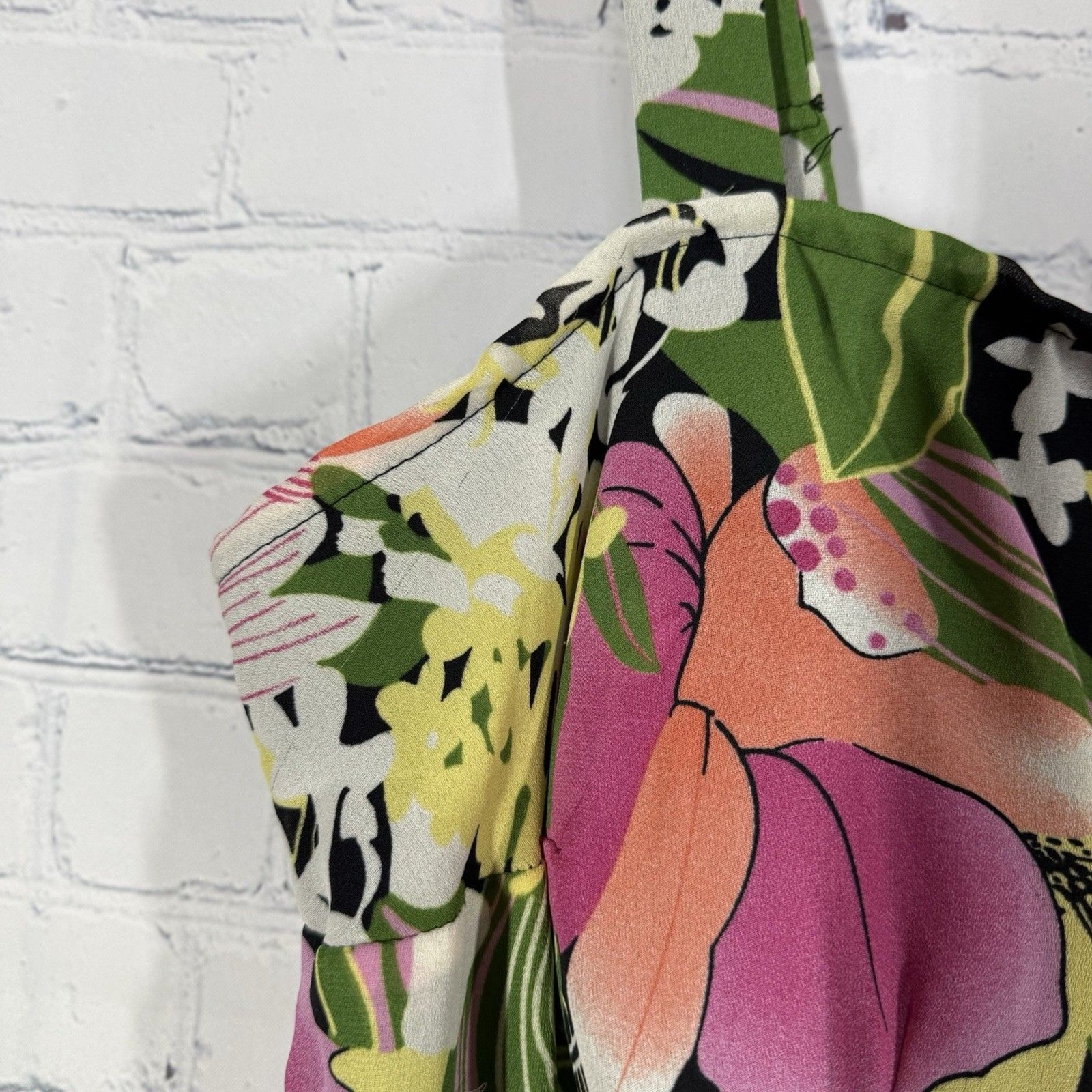 Tropical Floral Sundress Large Midi Dress Sleeveless A-Line Resort Vacation