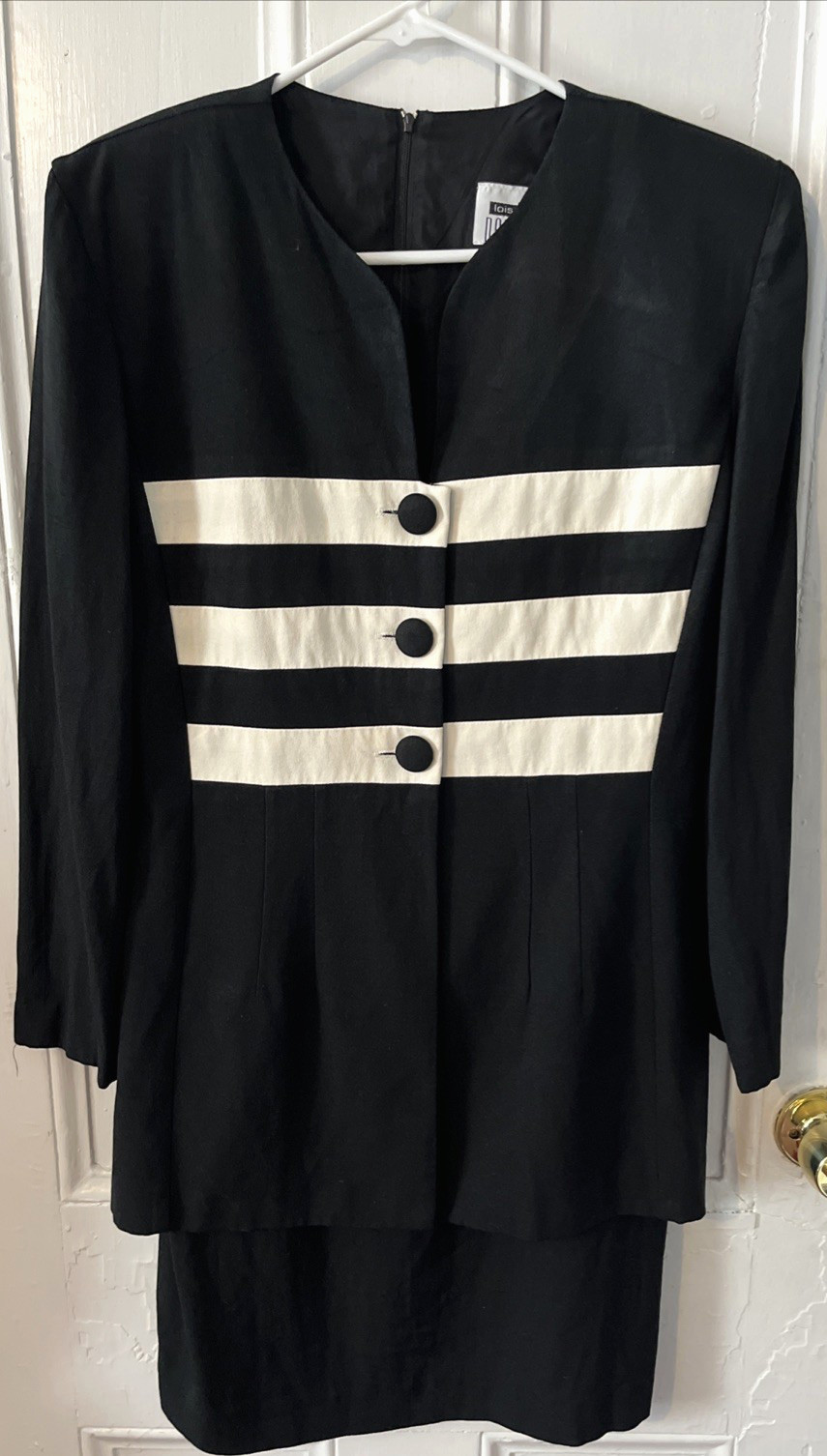Vintage Lois Snyder Dani Max Suit Dress Faux Two-Piece Black & White Size 8