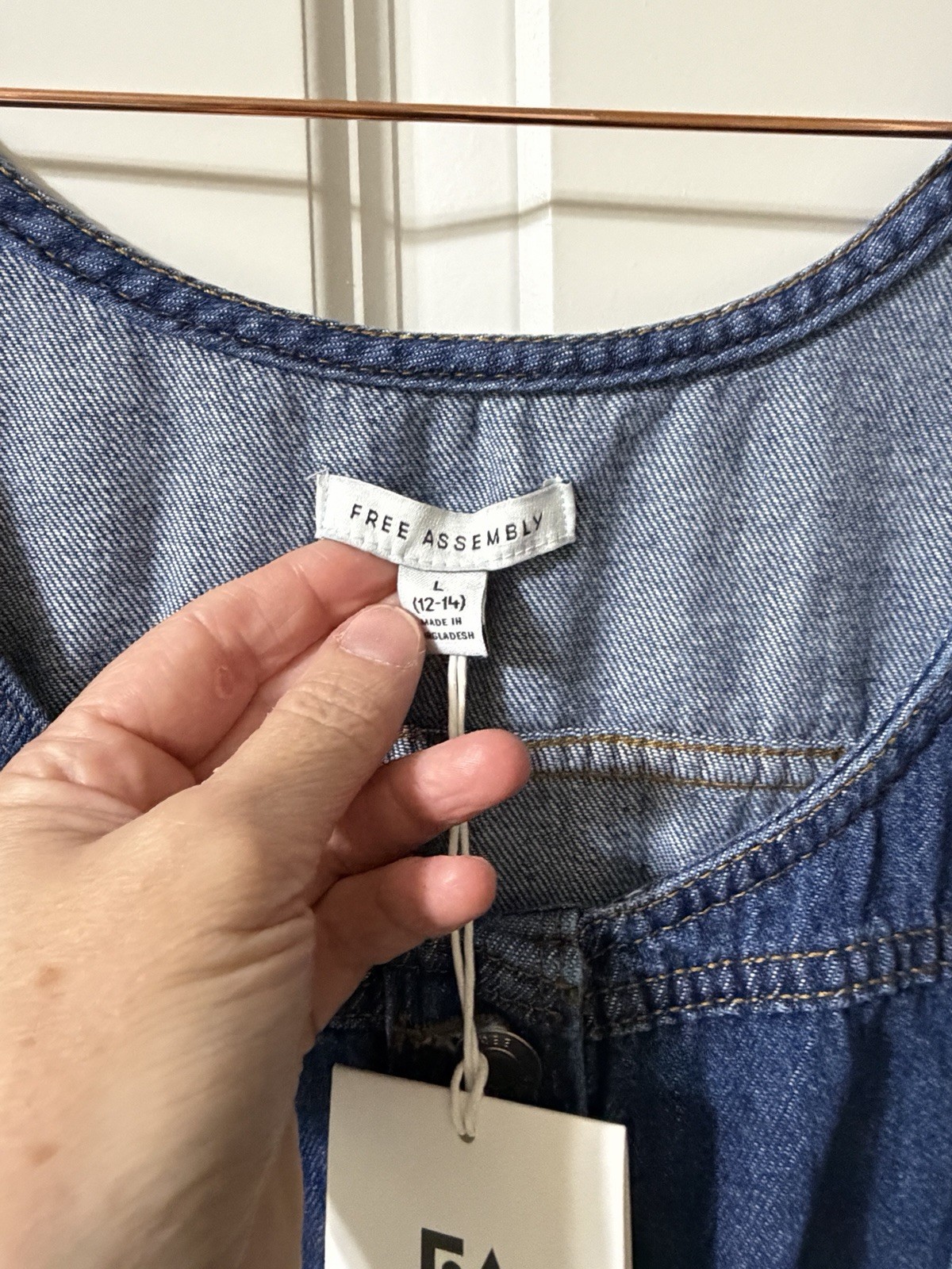 Free Assembly Denim Mini Dress Blue Solid Button Front Sleeveless Scoop Neck L