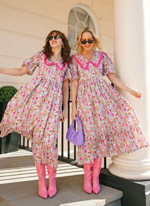 Molby the Label Bertie Maxi Dress Wildflower Floral Smock Collar UK 14 US 10
