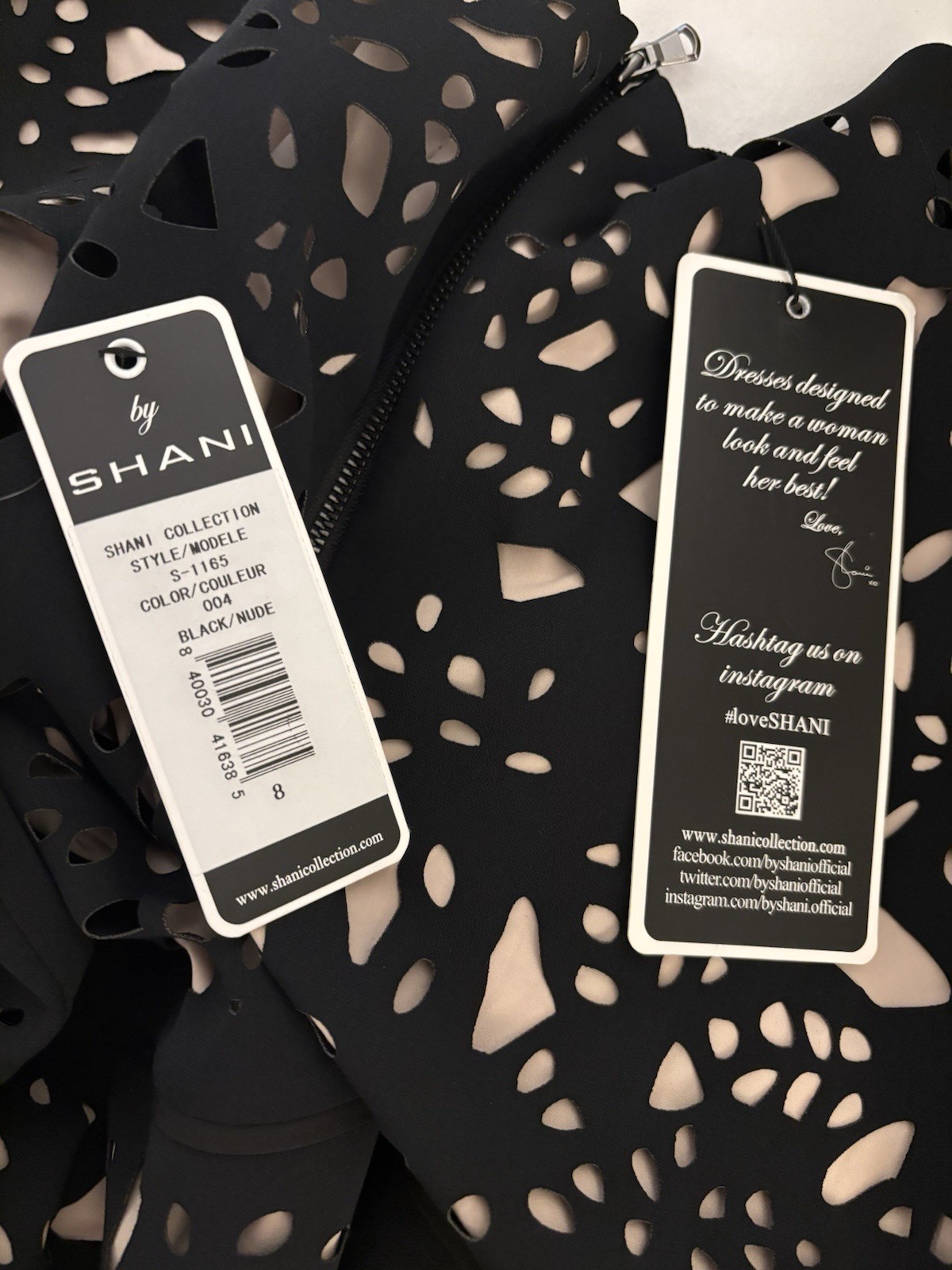 SHANI Black/Nude Cut-Out Off-Shoulder Short Sleeve A-Line Knee Dress 8