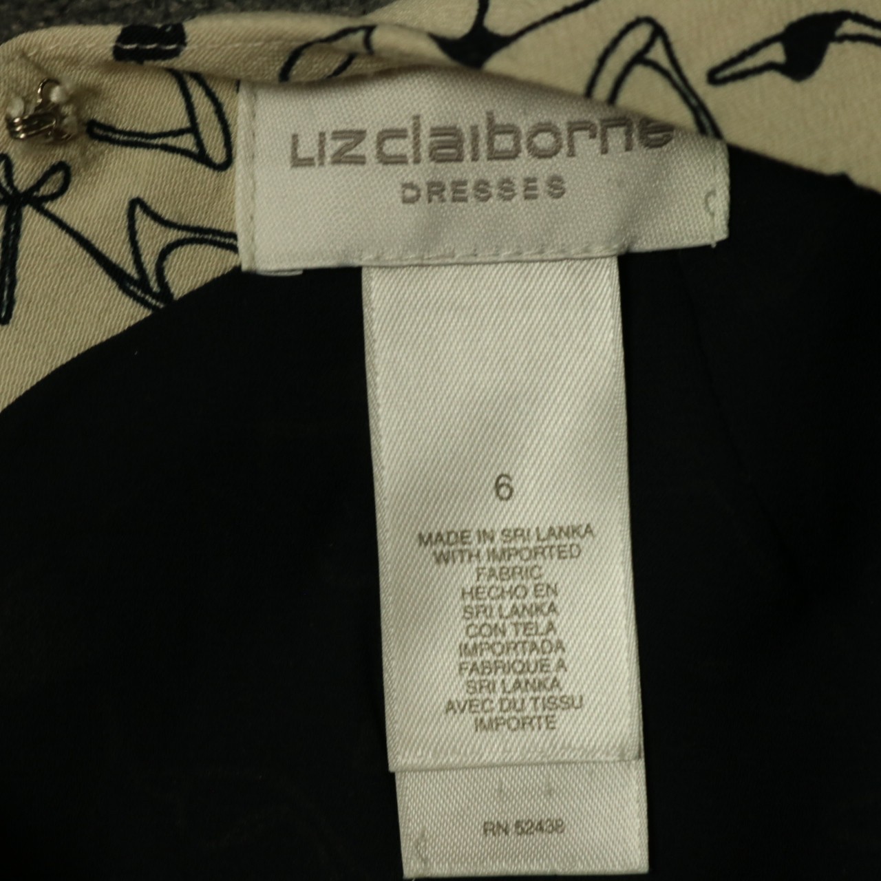 Liz Claiborne Shoes Print V-Neck Knee-Length Dress Short Sleeve Black & White 6