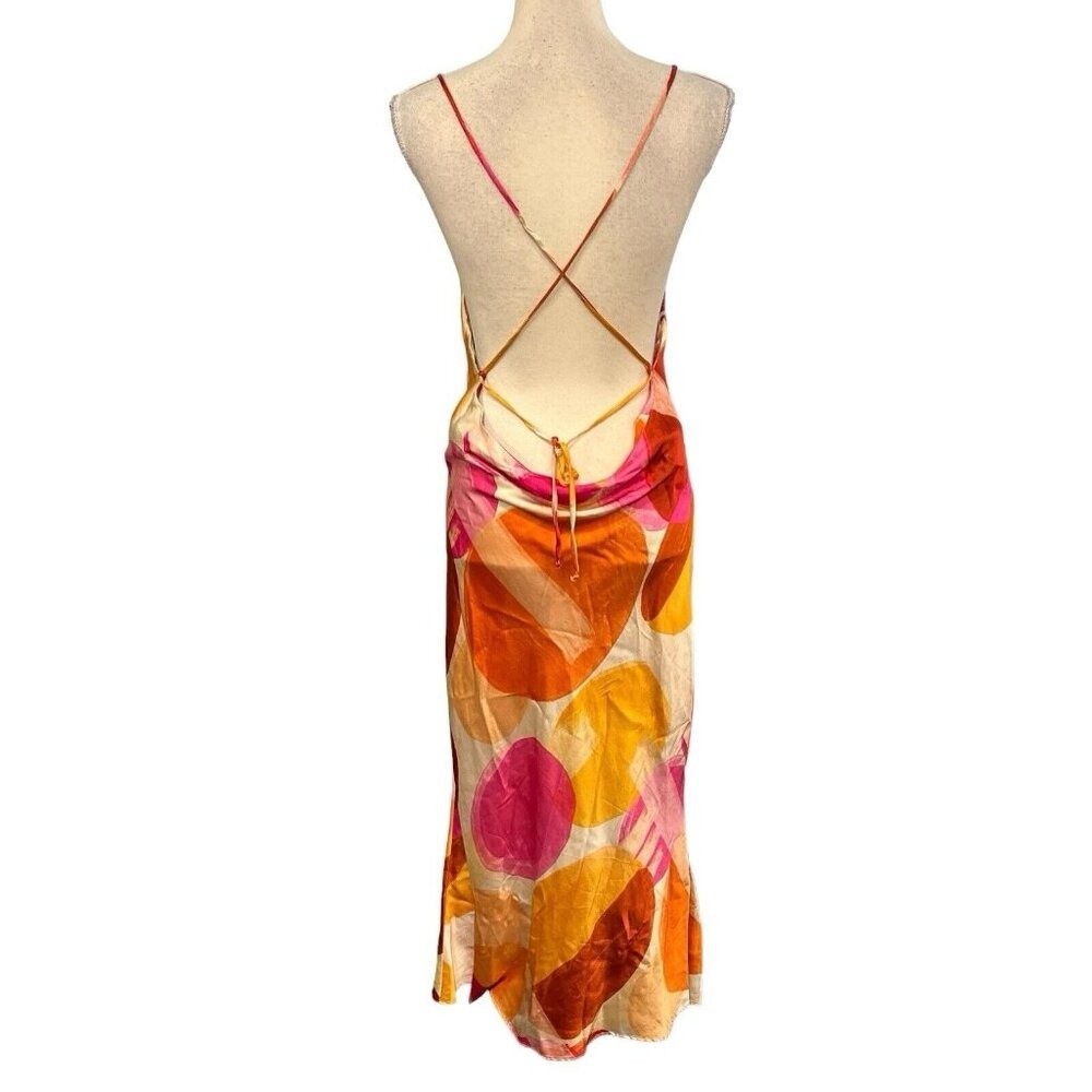 Colorful Slip Dress Painted Dots Strappy Low Back Midi Size M Event Summer
