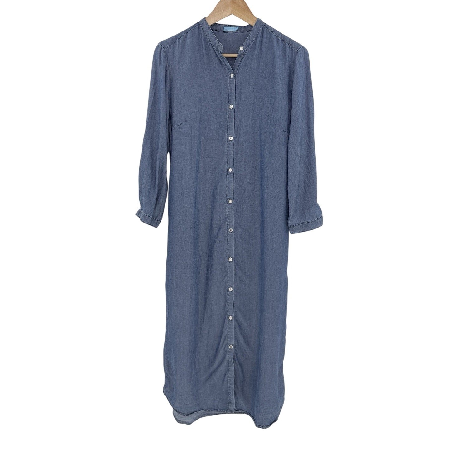 J. McLaughlin Blue Chambray Tencel Button Front Tie Back Midi Dress Sz M Preppy