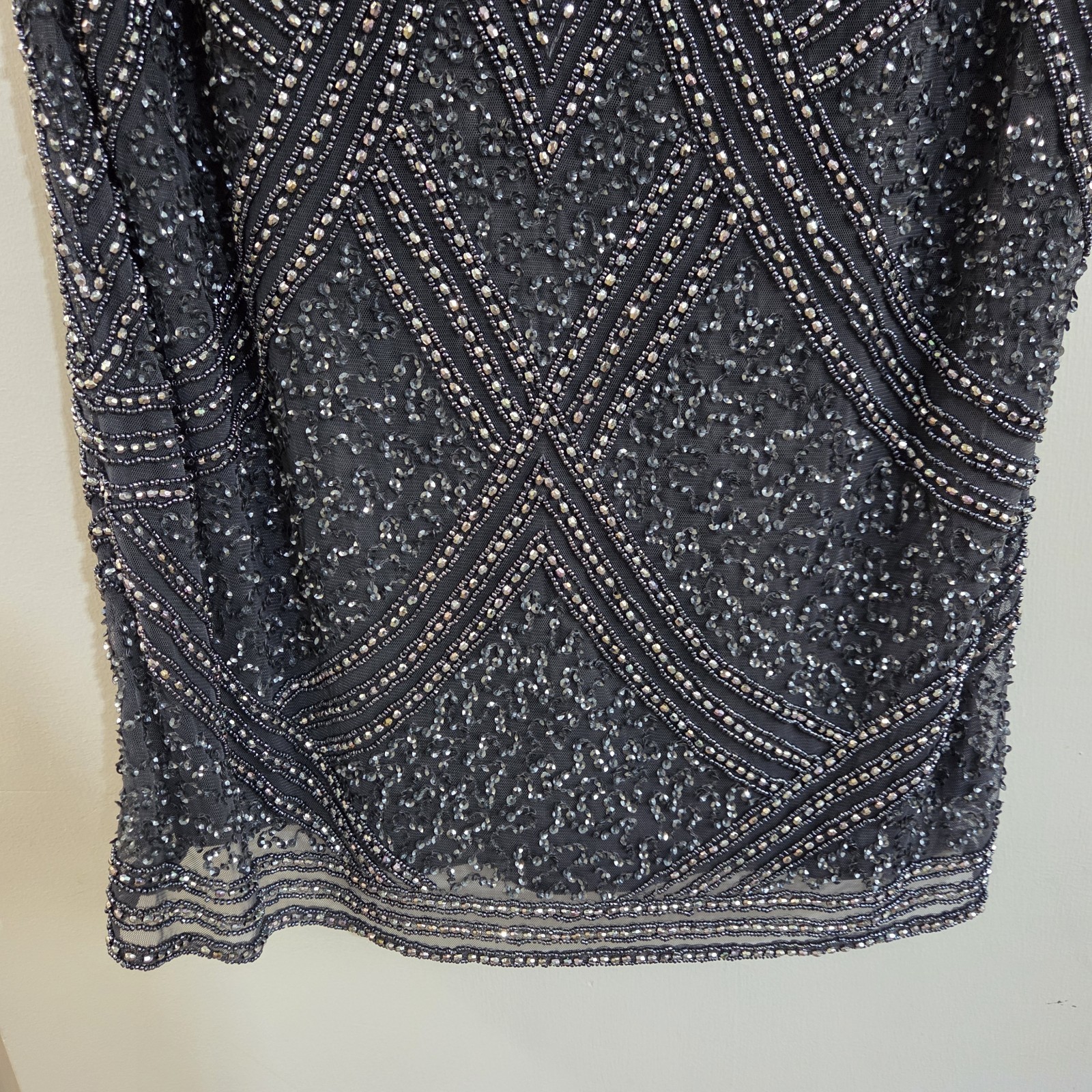 Pisarro Nights Size 8 Beaded Short Sleeve Midi Dress Slate Blue NWOT
