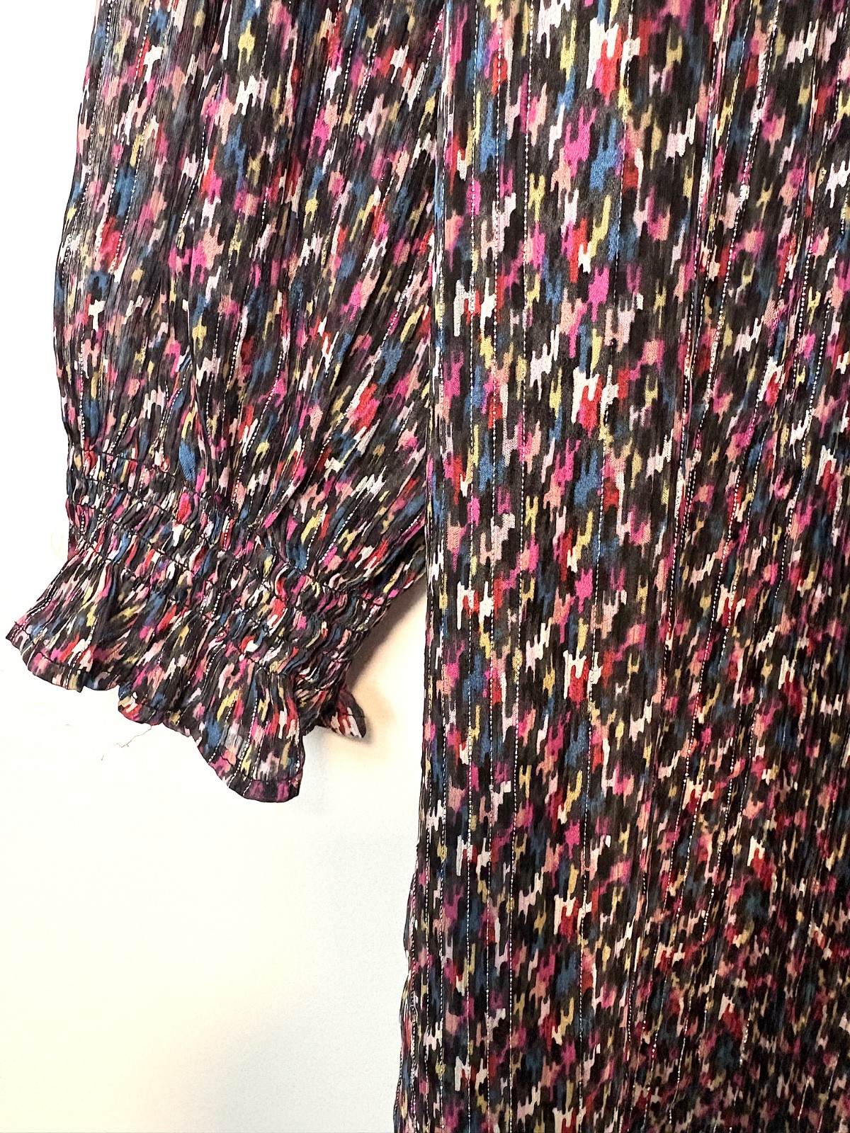Ba&sh mini dress ikat print ruffles silk blend long sleeve size 3 US 10 Paris
