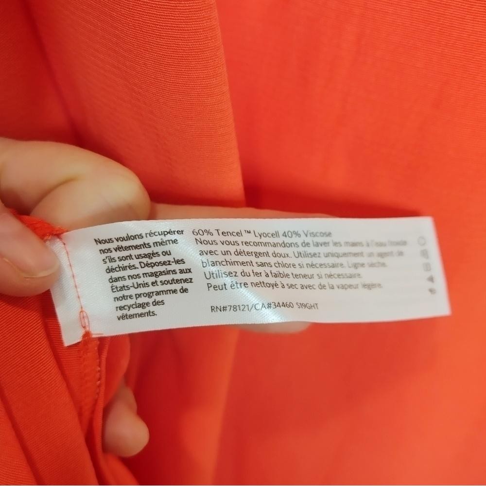 Eileen Fisher Shift Dress Sleeveless Round Split Neck Crepe Tencel Red Orange XS