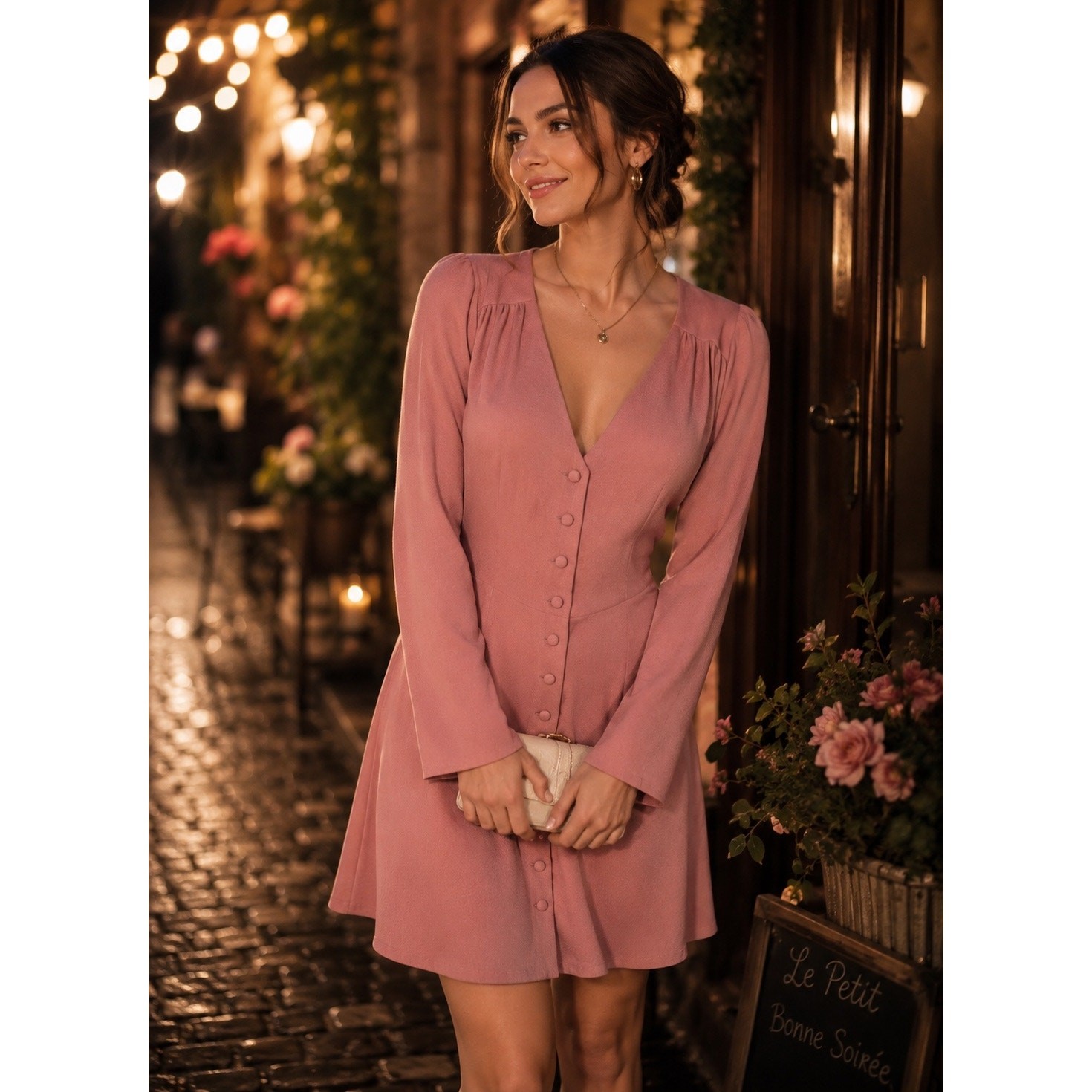 & Other Stories V-Neck Button Up Dress Romantic Cottagecore Soft Girl Size 6