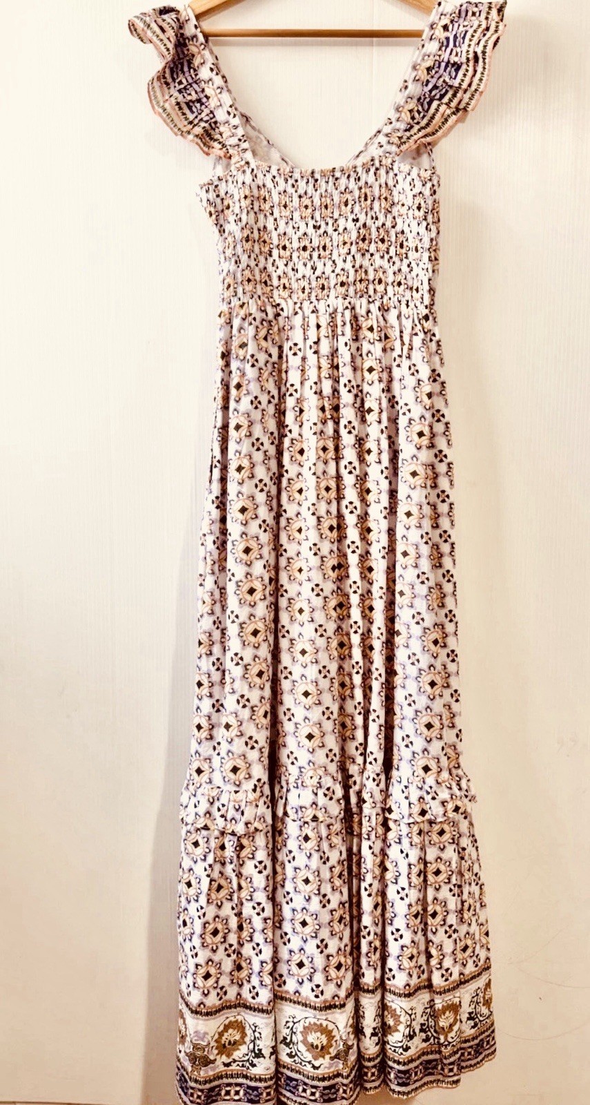 Cleobella Nica Maxi Long Sun Dress Marrakesh Print 100% Cotton Ruffle Sleeve M