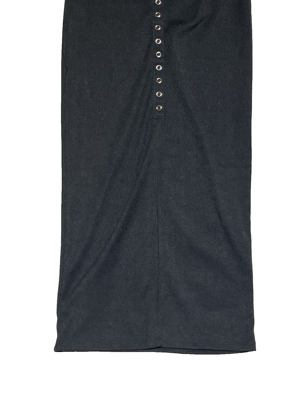 Elodie Snap Up Ribbed Midi Sheath Dress Womens Small Black Stretch Knit 90s Cap