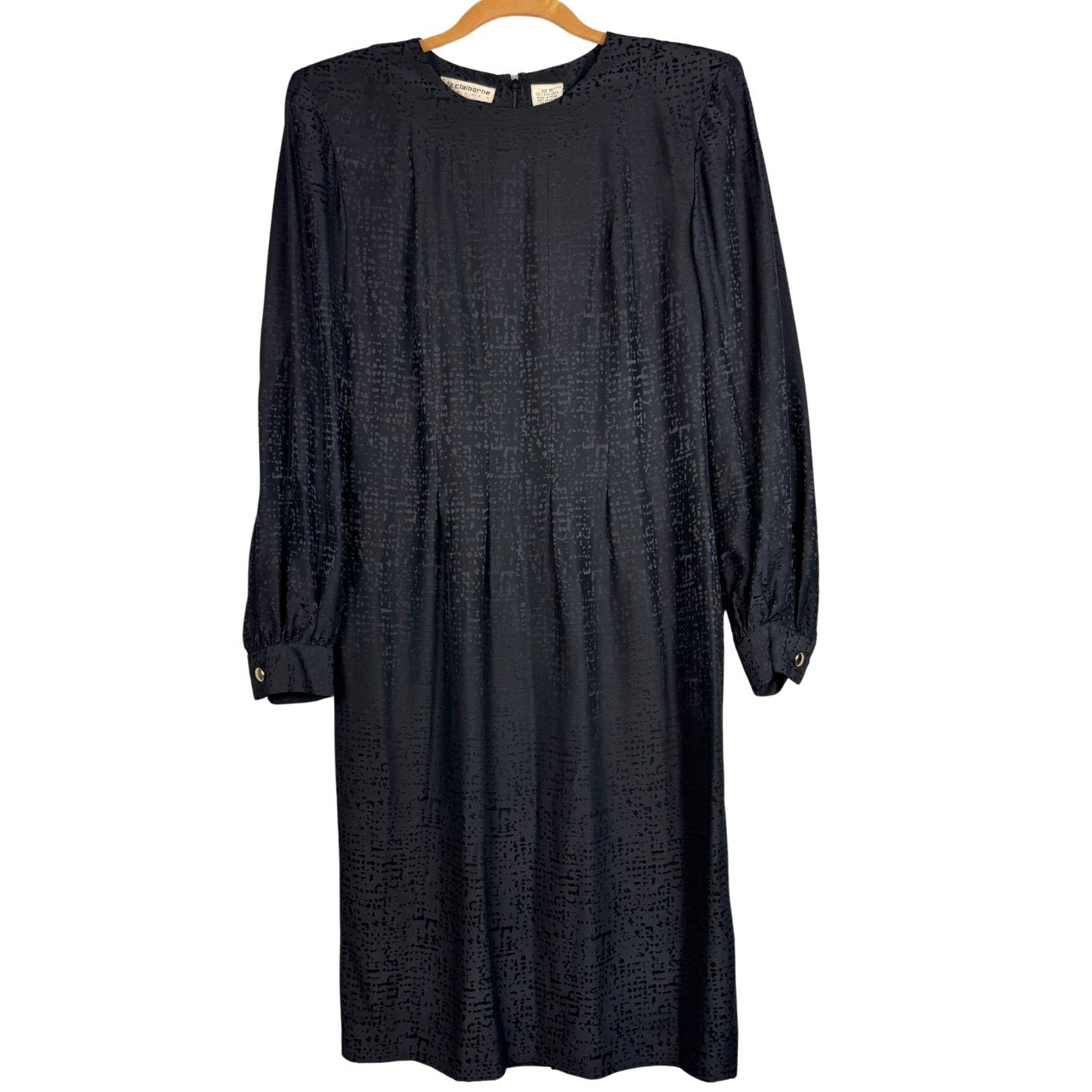 Liz Claiborne Silk Dress Vintage Jacquard Long Sleeve Womens 10 Black Whimsigoth