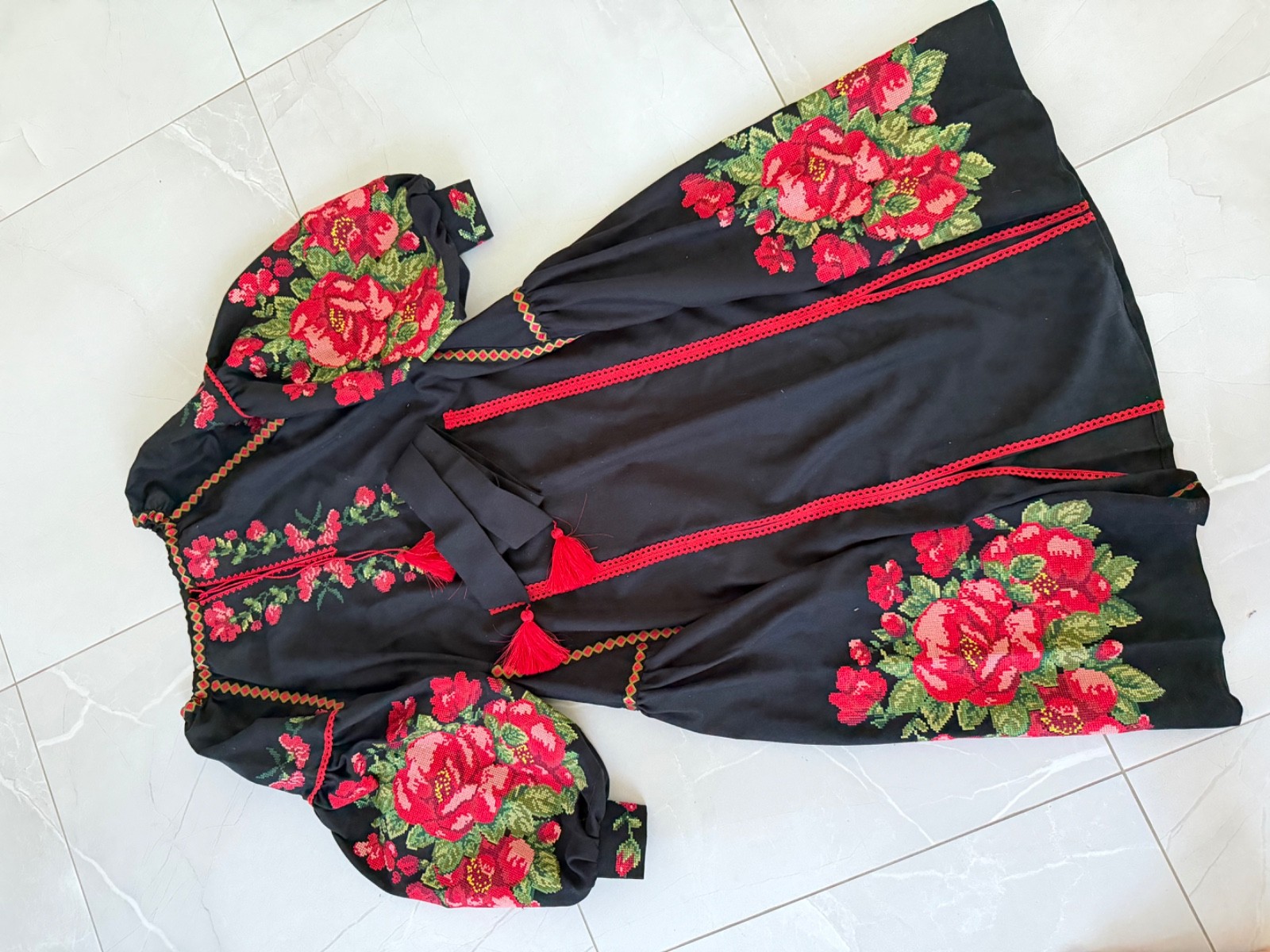 Women’s Ukrainian Embroidered Maxi Dress Vyshyvanka Boho Floral Linen S-XXXL