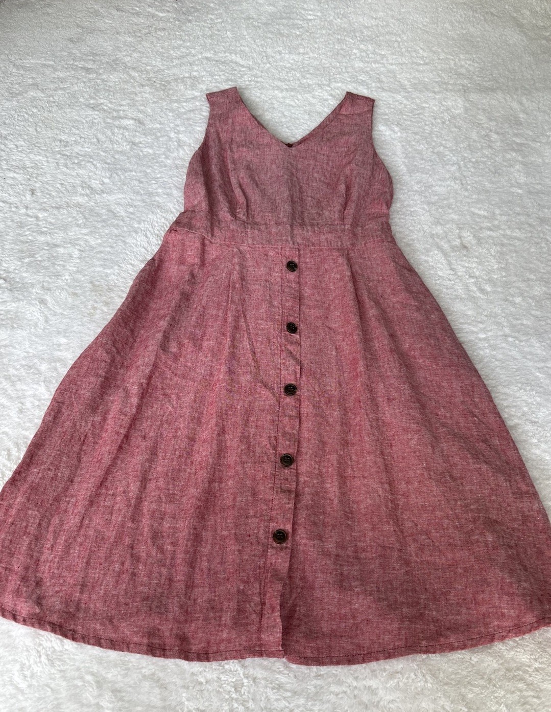 Christopher Banks Soft Red Linen Midi Flare Dress Belted Sleeveless Women’s Sz 6