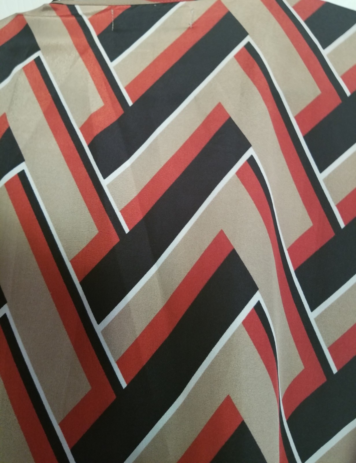 Almost Famous Size L Abstract Black/Tan/Ivory/Brick Print Loop Belted Dress. EC!