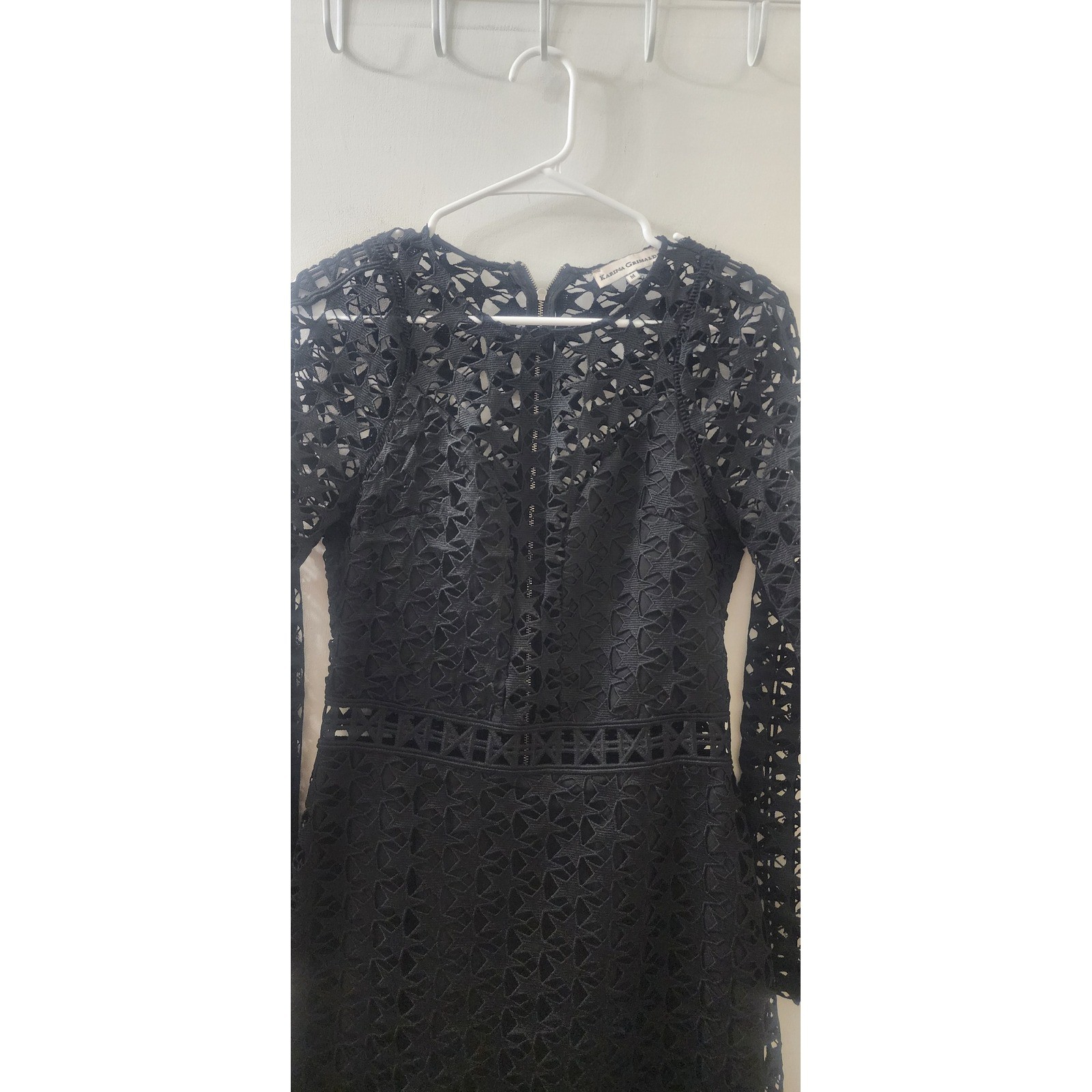 Karina Grimaldi Black Star Lace Mini Dress Long Sleeve 3147 Size M