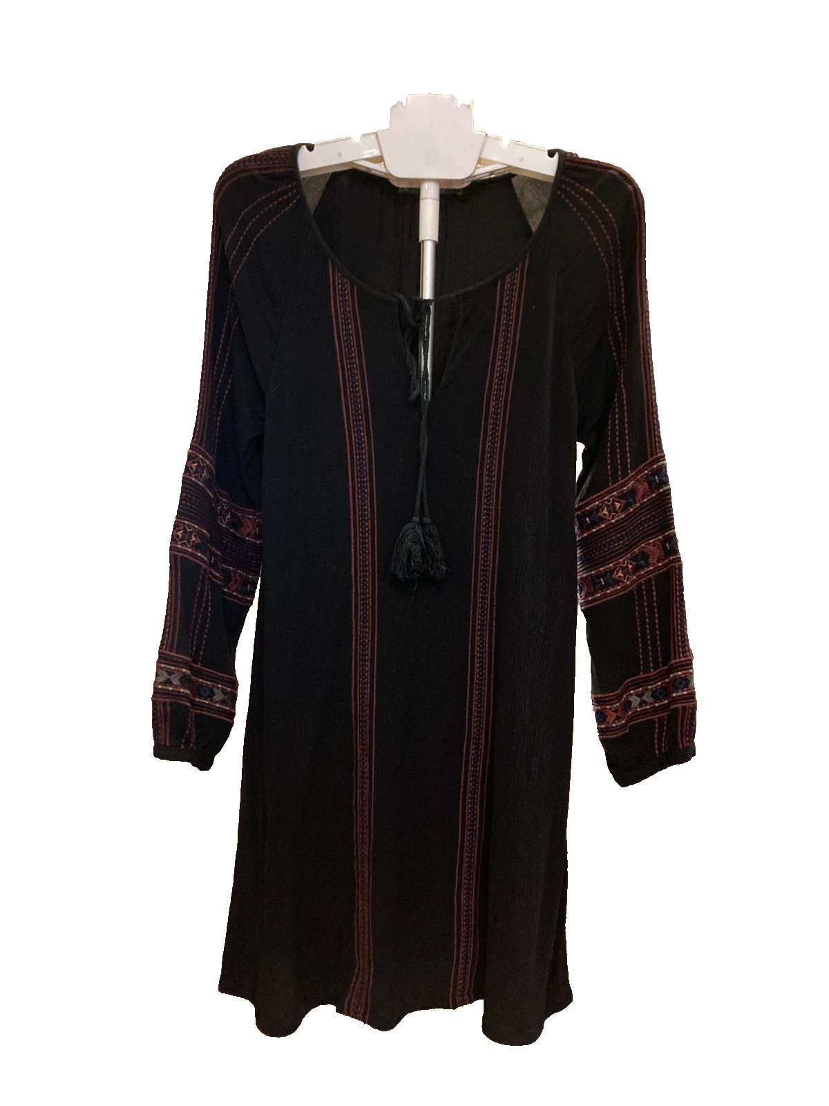 Miss Me Dress, Medium, Tunic, Boho, Peasant, tassels, Embroidery, LS, Lined
